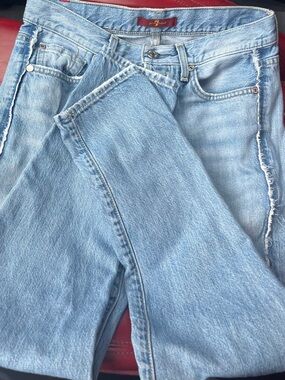 7 For All Mankind Light Blue Jeans with Burgundy Tabs